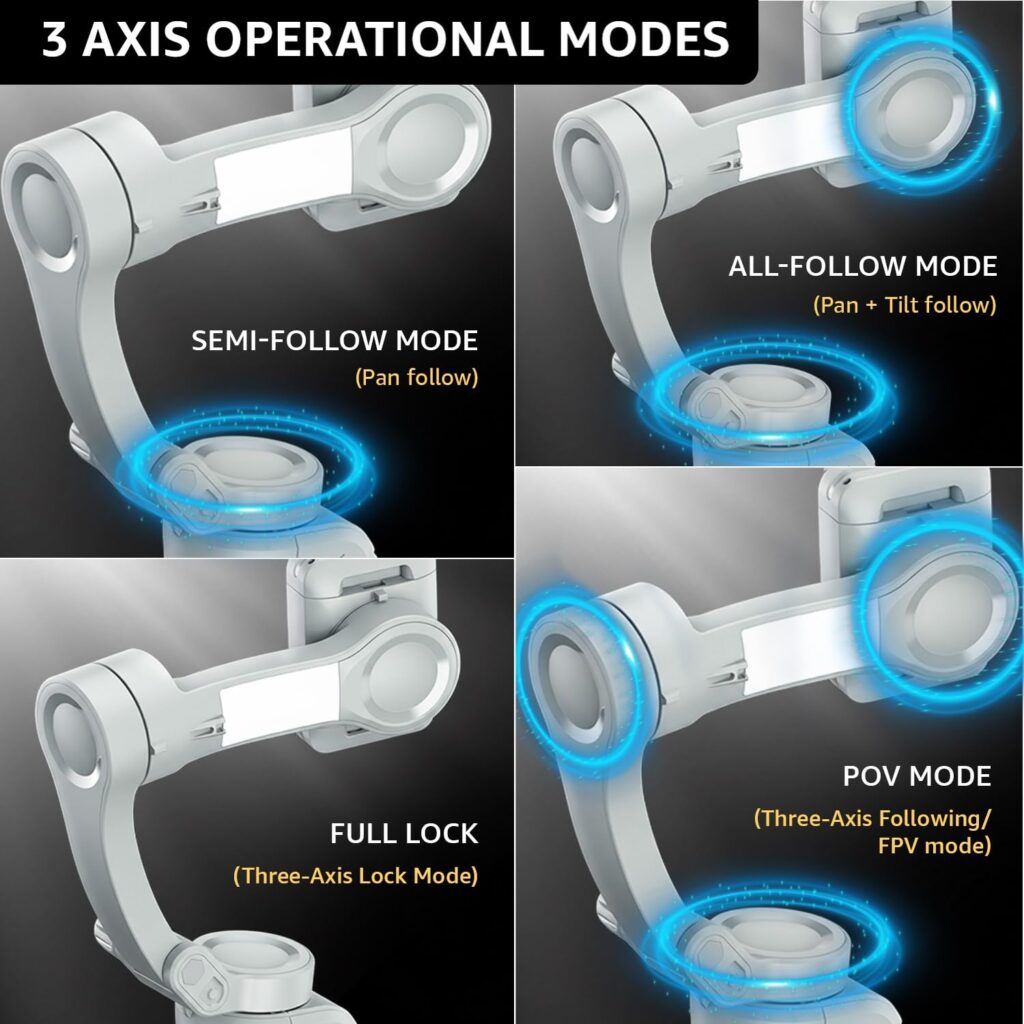 Amazon Basics 3-Axis Smartphone Gimbal Stabilizer with AI Face&Body Tracking|Foldable Design |Adjustable Fill Light| 8 Hr Battery| iPhone, Android Compatible| Perfect for travel/vlogging,Grey (AB-M01)
