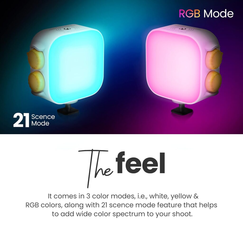 Digitek LED-D10W RGB Video Light, 360° Full Color Portable LED Camera Light, 2500K-9000K, CRI 95+, Dimmable, 2000mAh Battery, 3 Cold Shoe Mounts, Magnetic, for Photography