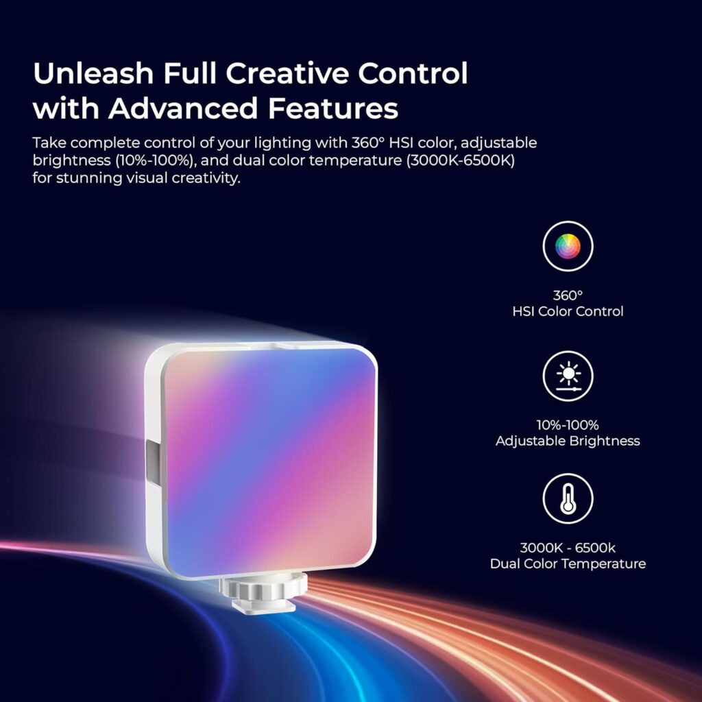 Digitek LED-D6W RGB Portable Mini Video Light, 360° HSI Full Color, 3000K-6000K Bi-Color, 9 FX Modes, Rechargeable Battery, Type-C Charging, Light for Reels & Vlogging